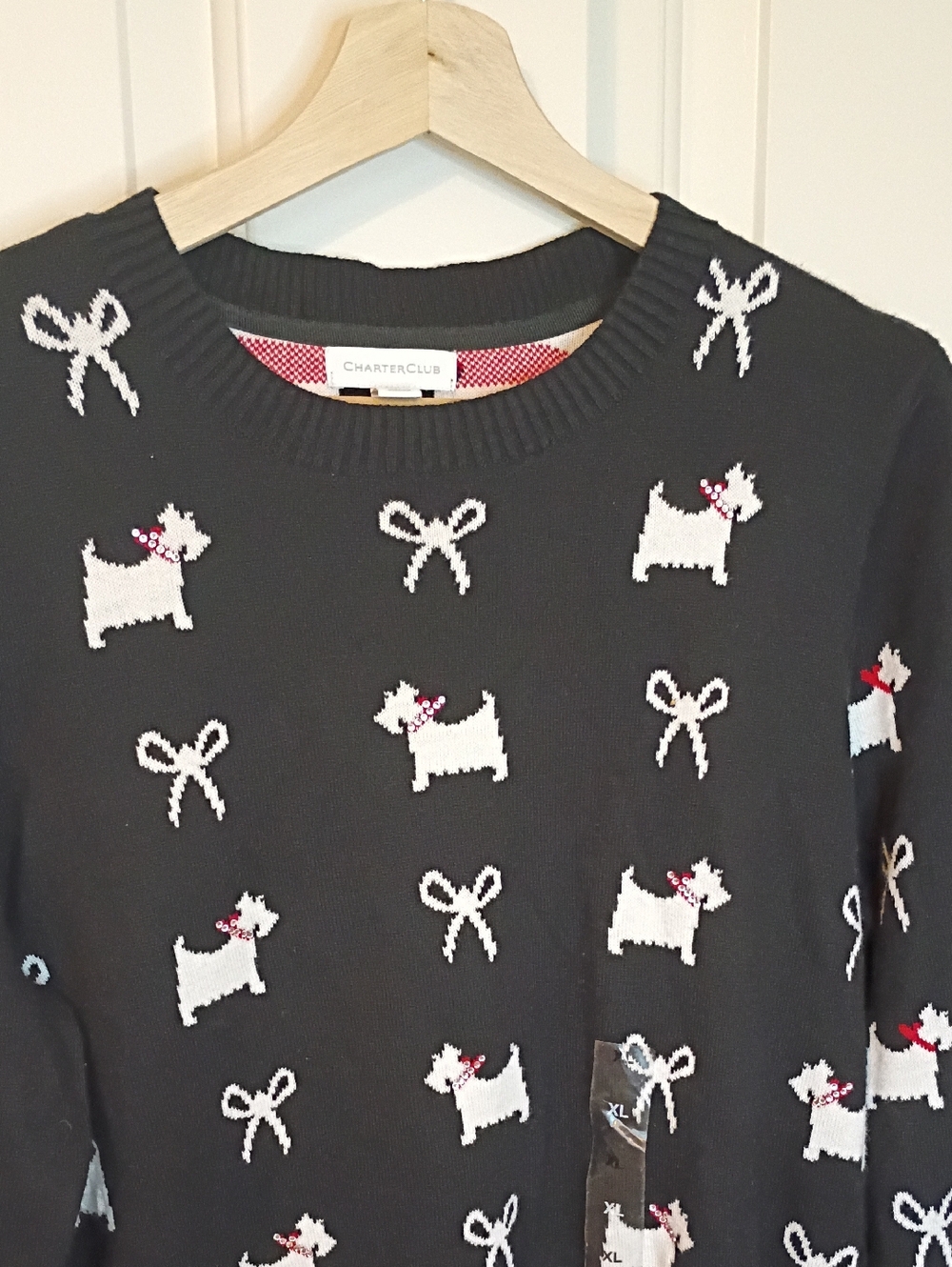 Charter Club Whimsy Scottie Dog And Bows Black Sweater Size XL New With Tags - Picture 2 of 7